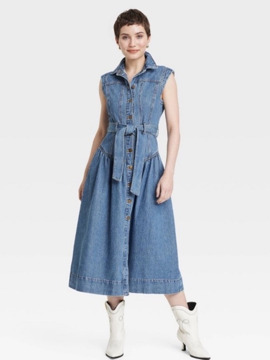Universal Thread Dresses & Skirts - Universal Thread Blue Sleeveless Tie-Waist Denim Midi Dress